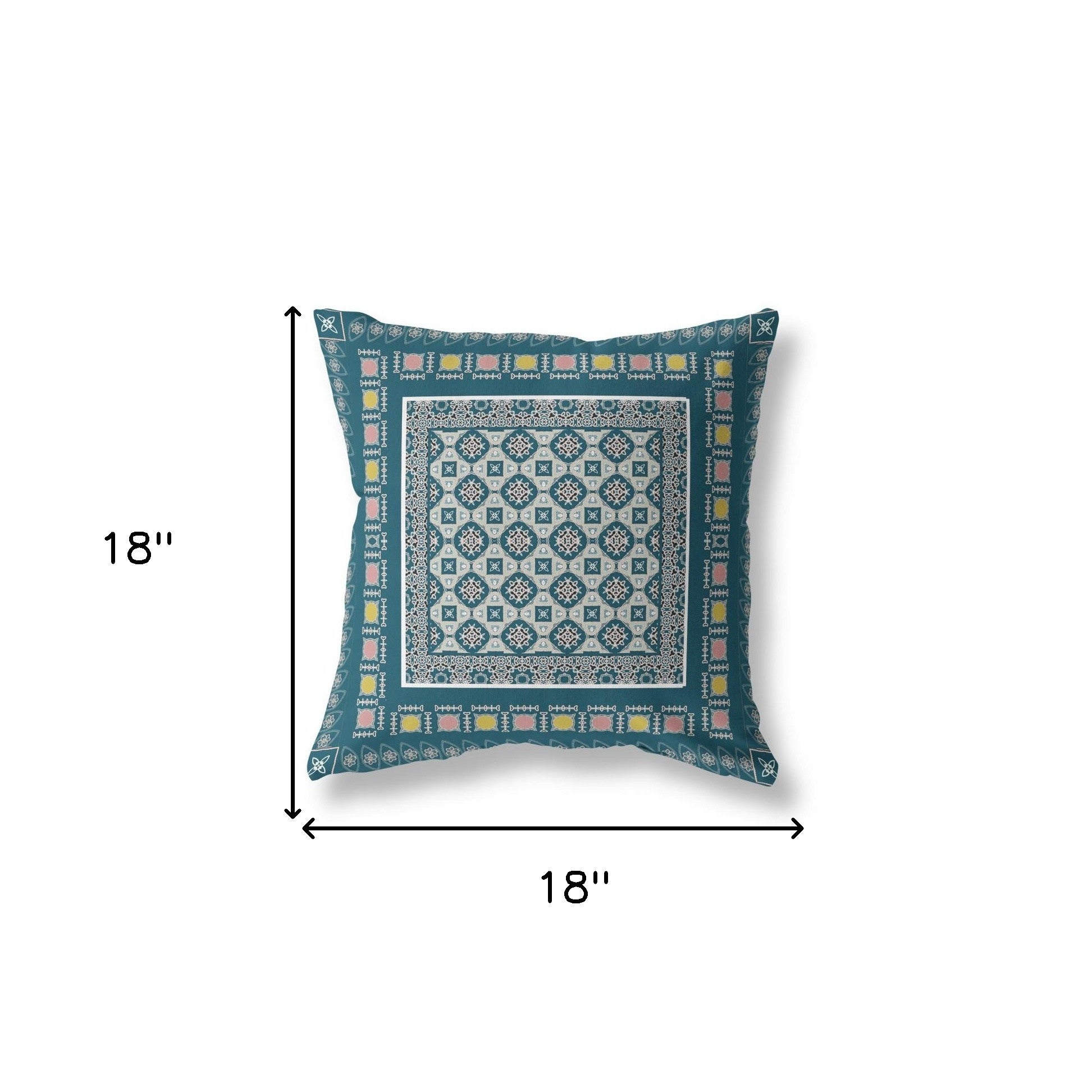 18" X 18" Blue And Beige Floral Zippered Suede Throw Pillow