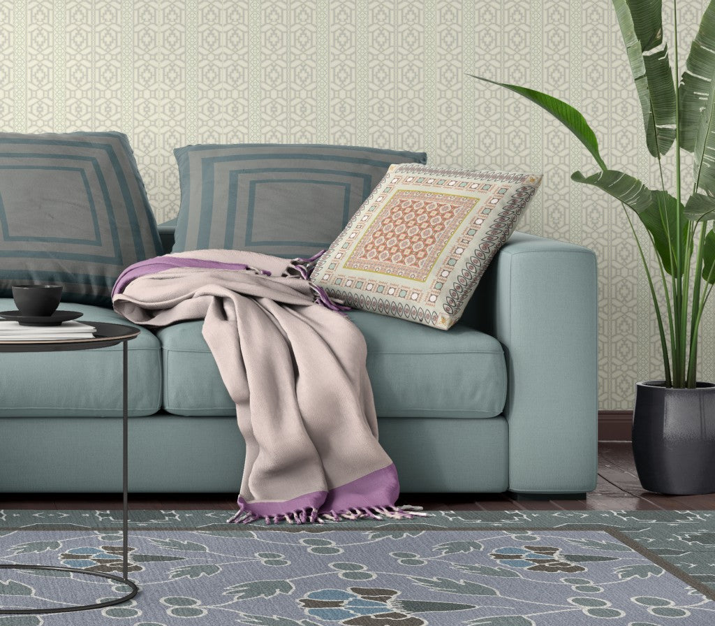 16 英寸 X 16 英寸米白色和橙色花卉拉鍊絨面革抱枕