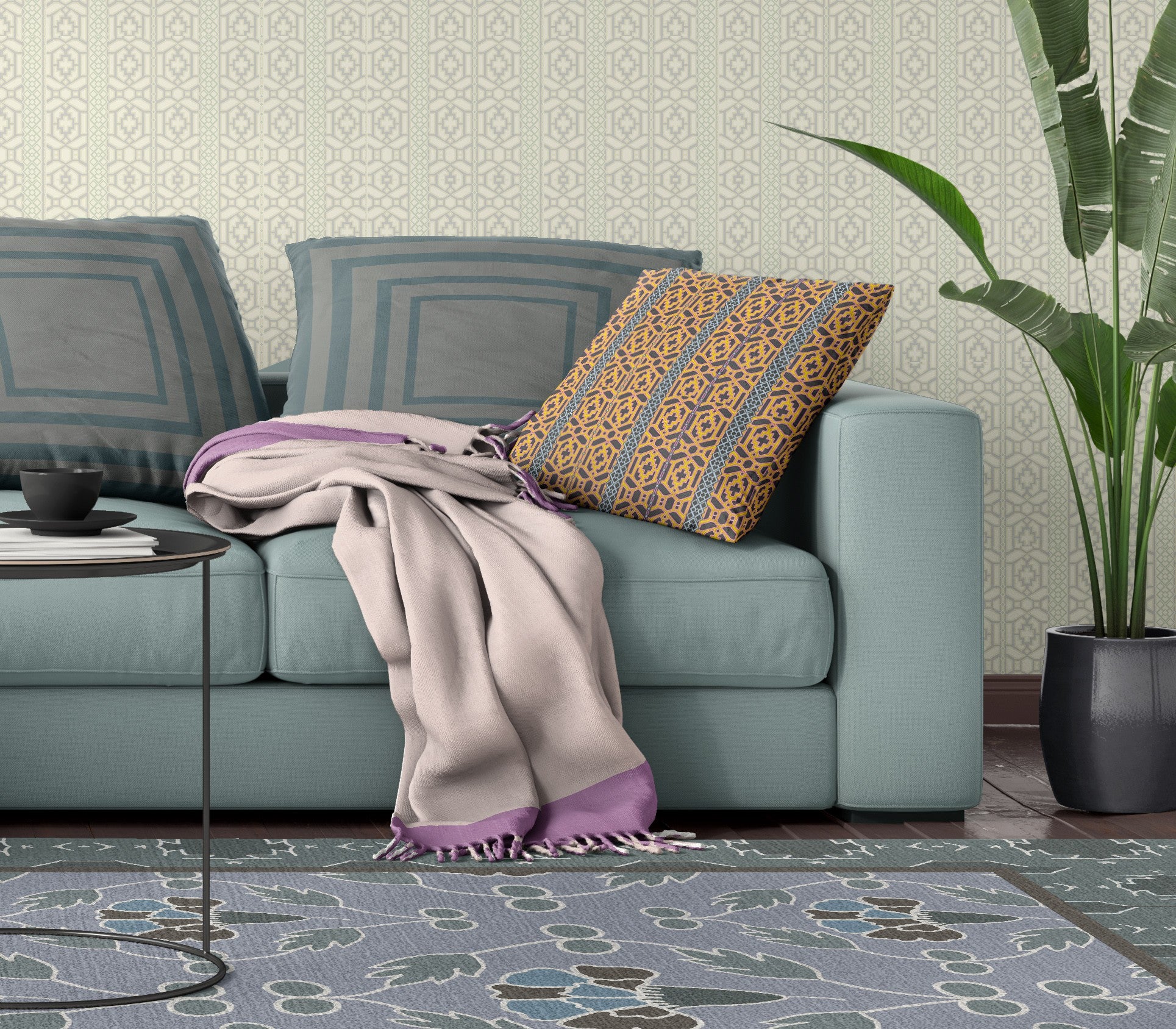 16 英寸 X 16 英寸棕色和黃色幾何拉鍊絨面革抱枕