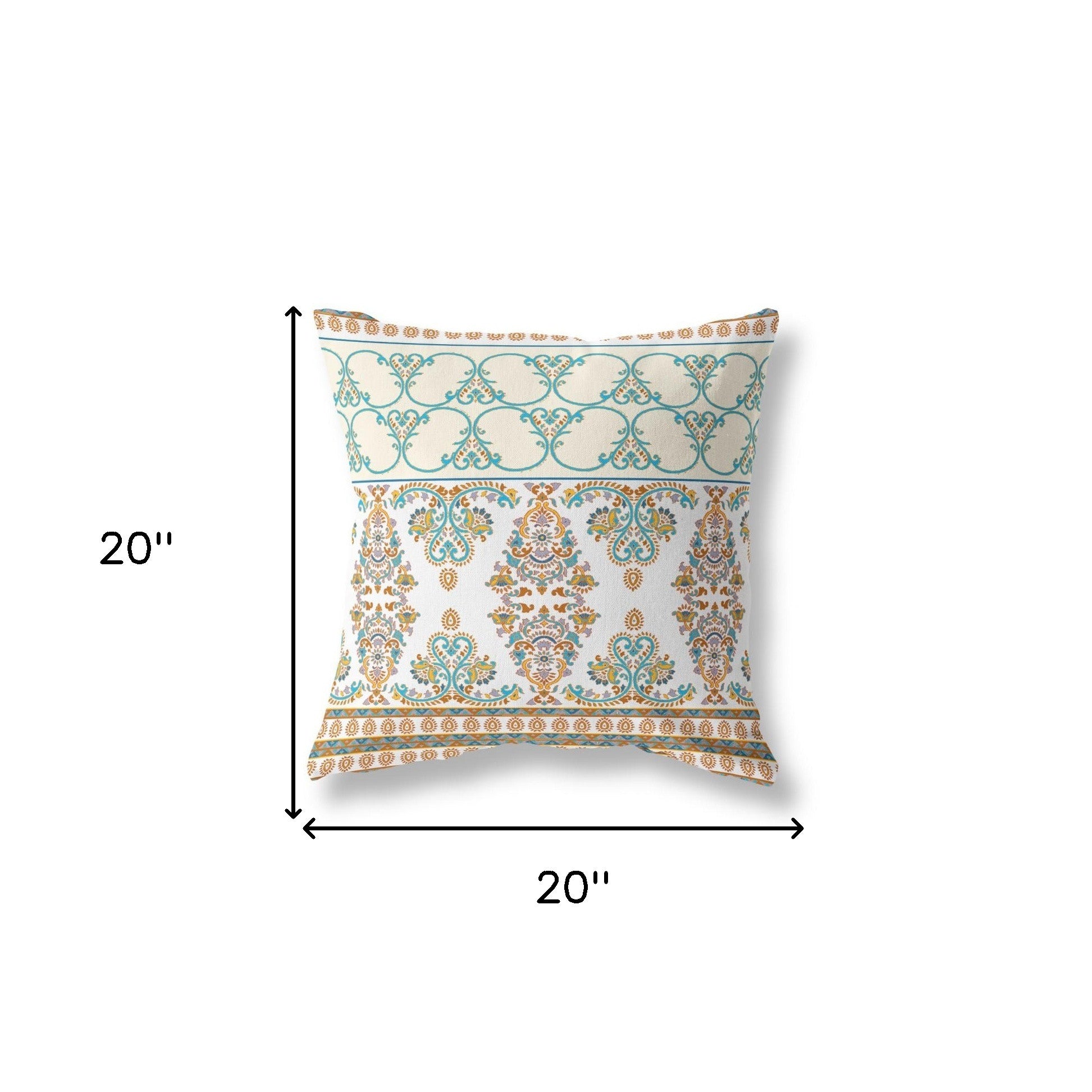 20" X 20" Orange And Teal Stencil Zippered Suede Throw Pillow