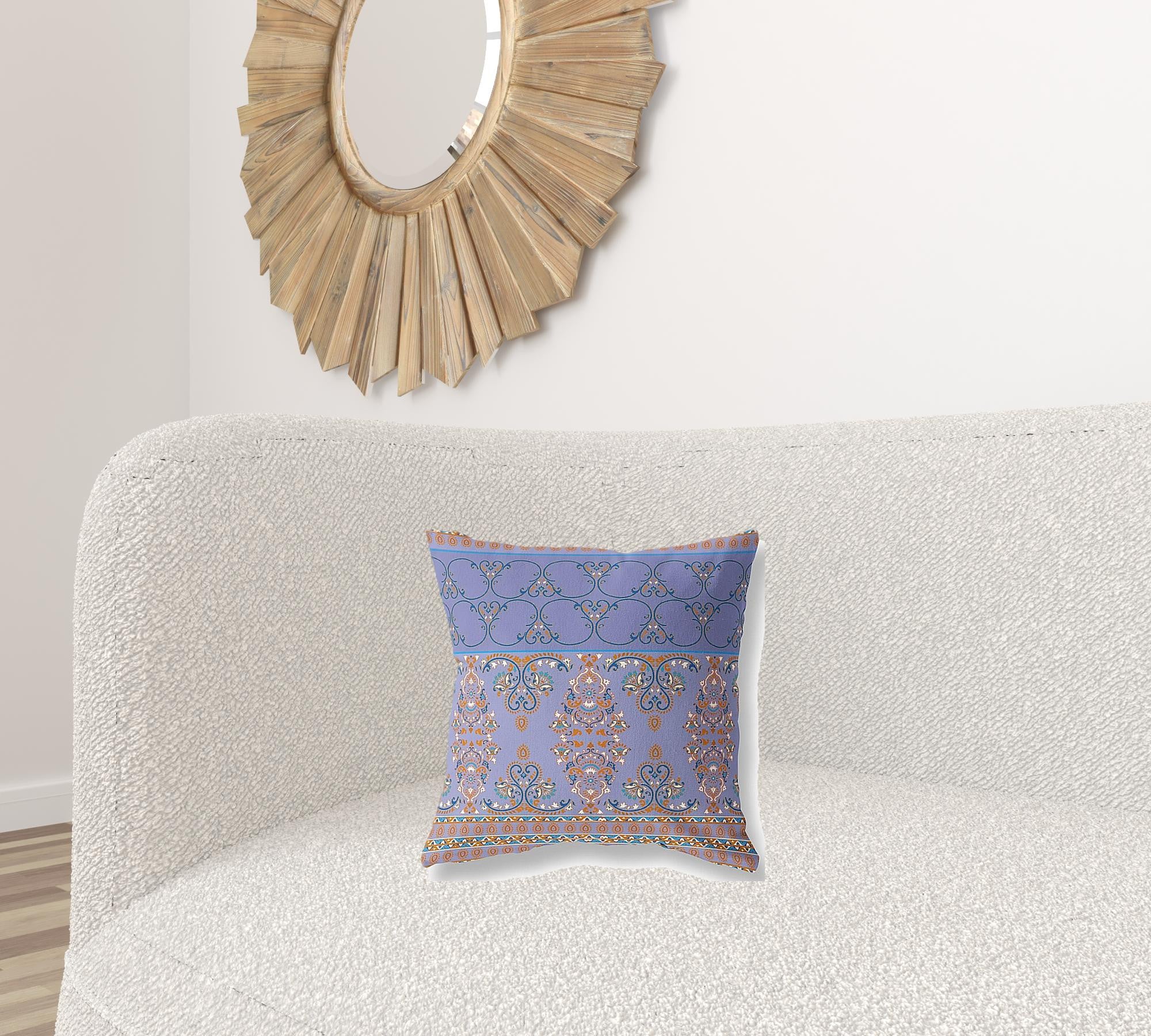 16" X 16" Purple And Blue Stencil Zippered Suede Throw Pillow