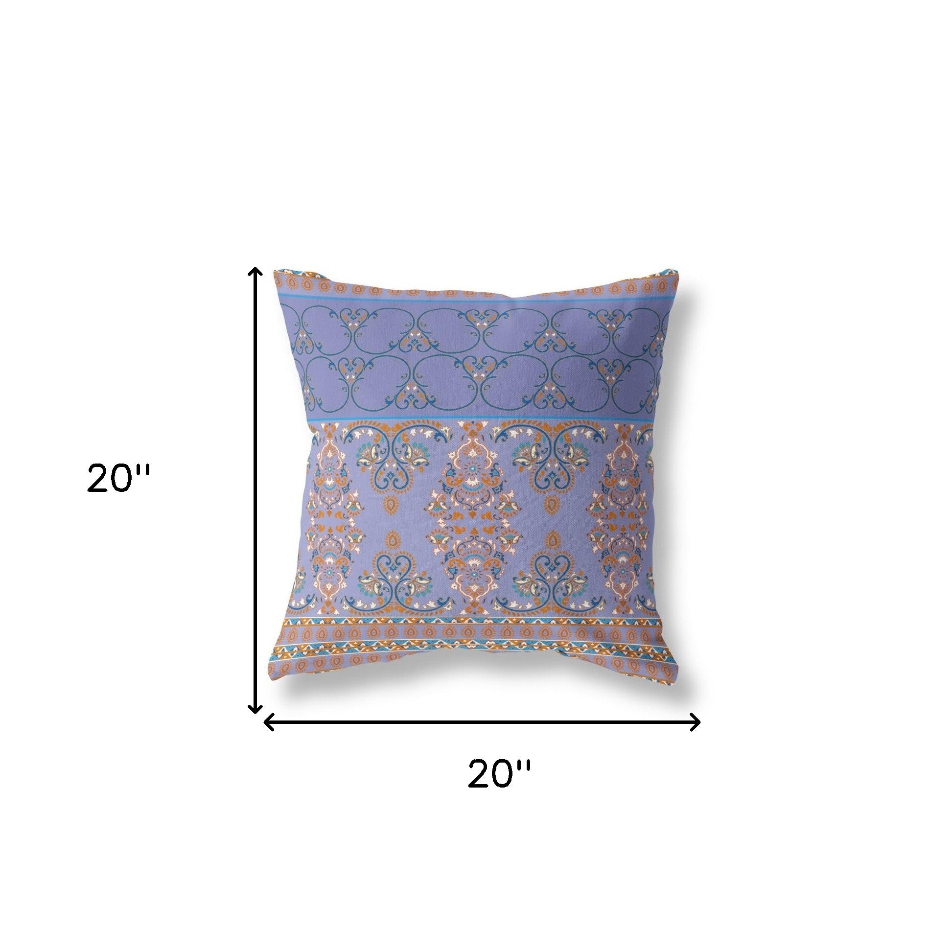 20" X 20" Purple And Blue Stencil Zippered Suede Throw Pillow