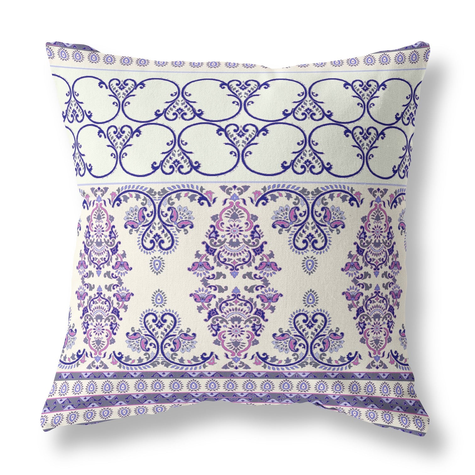 16" X 16" White And Purple Stencil Zippered Suede Throw Pillow