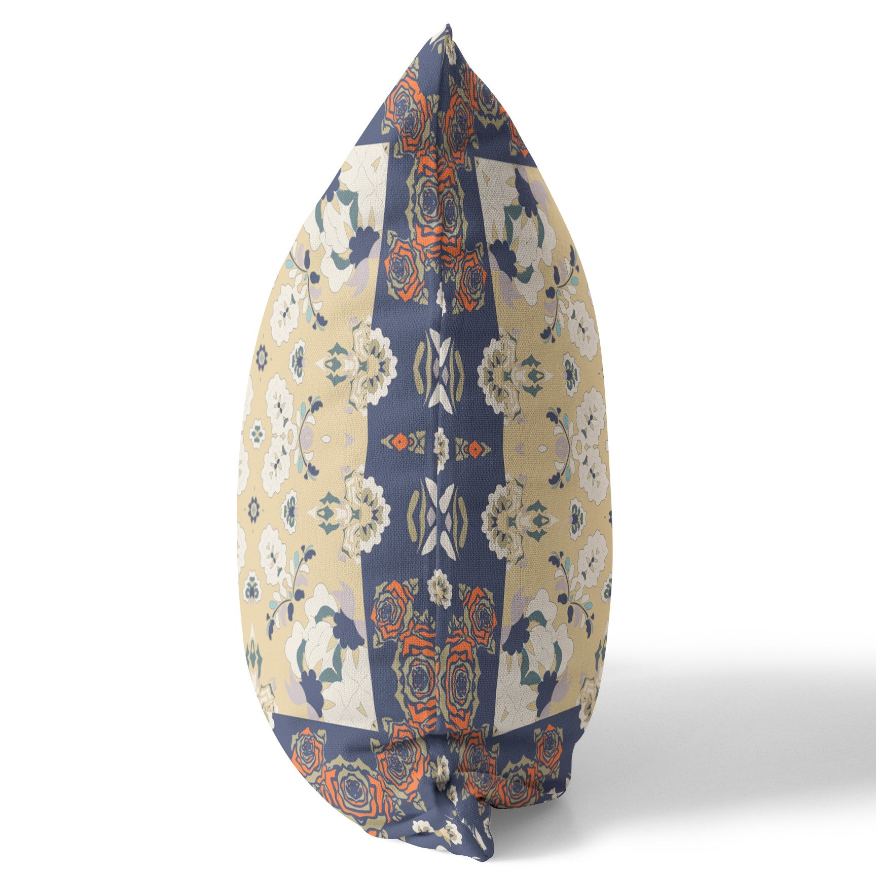 16 英寸 X 16 英寸藍黃色花卉拉鍊絨面革抱枕