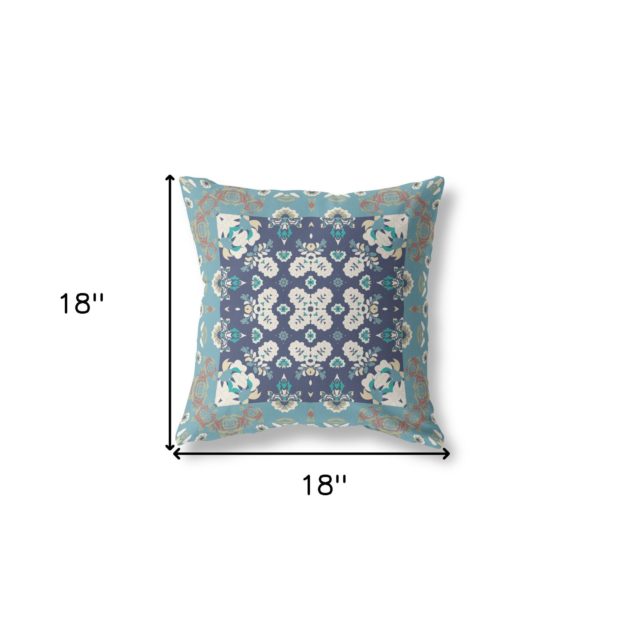 18" X 18" Gray And Blue Floral Zippered Suede Throw Pillow
