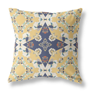 18" X 18" Yellow And Blue Floral Zippered Suede Throw Pillow