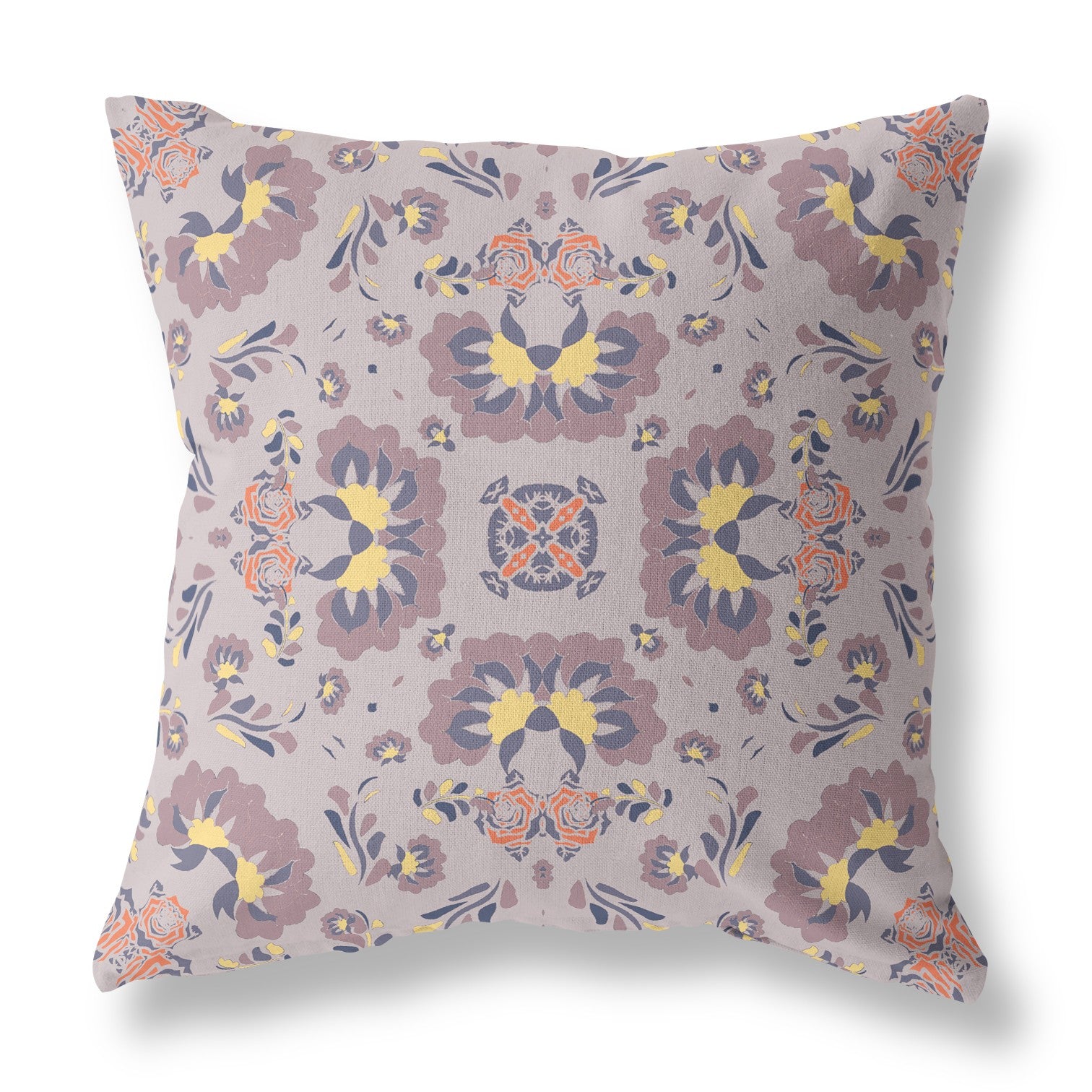 16" X 16" Muted Purple And Yellow Floral Zippered Suede Throw Pillow
