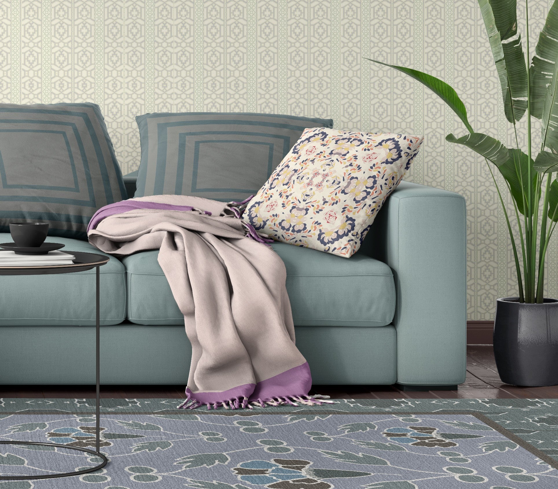 16" X 16" White And Blue Abstract Zippered Suede Throw Pillow