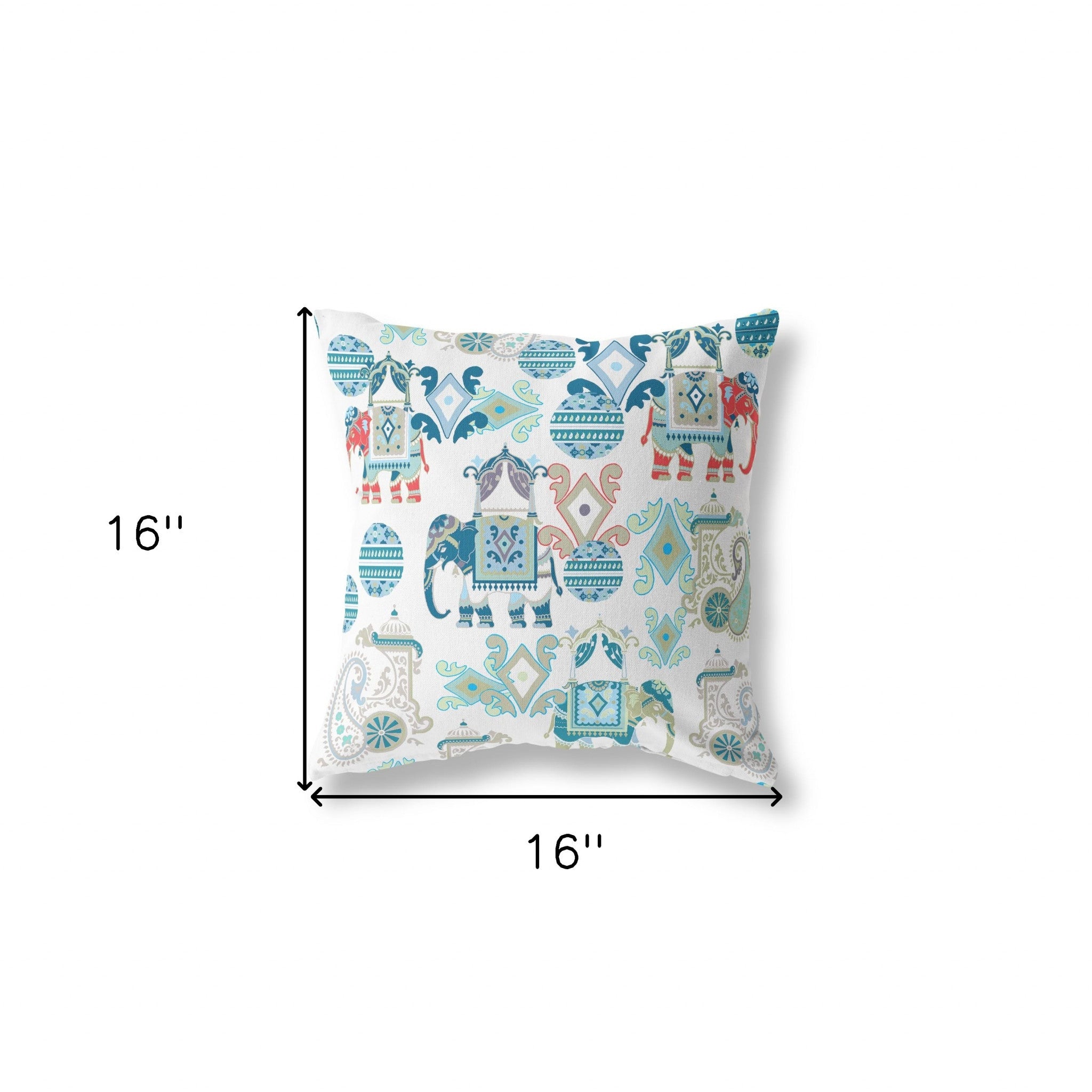 16" X 16" Blue And White Paisley Blown Seam Suede Throw Pillow