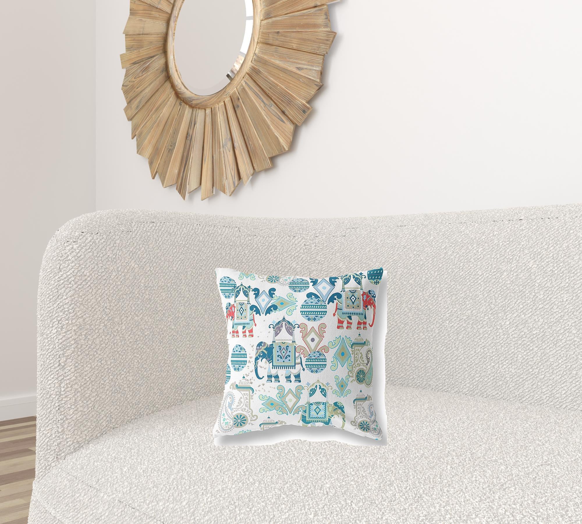 16" X 16" Blue And White Paisley Blown Seam Suede Throw Pillow