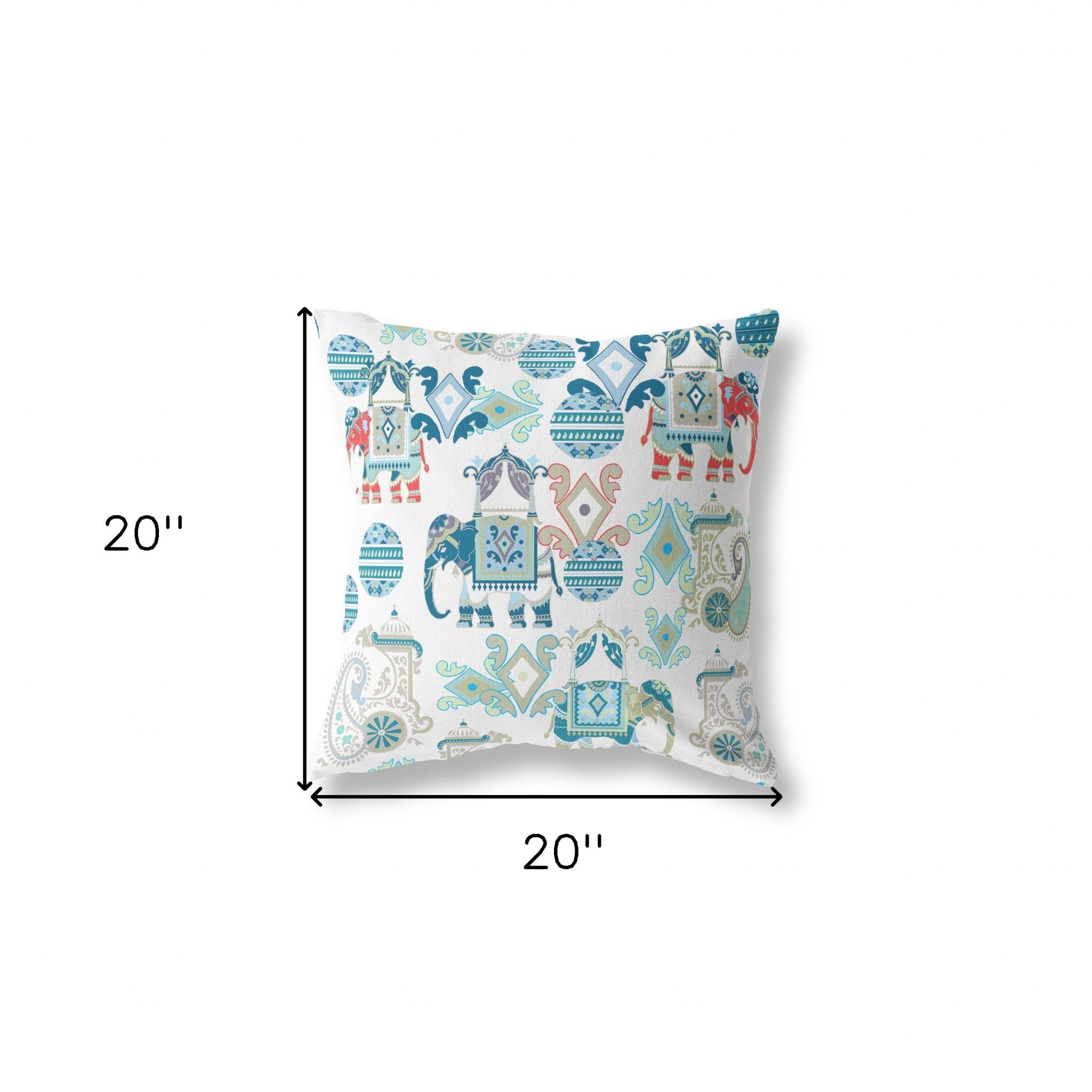 18 英寸 X 18 英寸藍色和白色佩斯利吹邊接縫絨面革抱枕