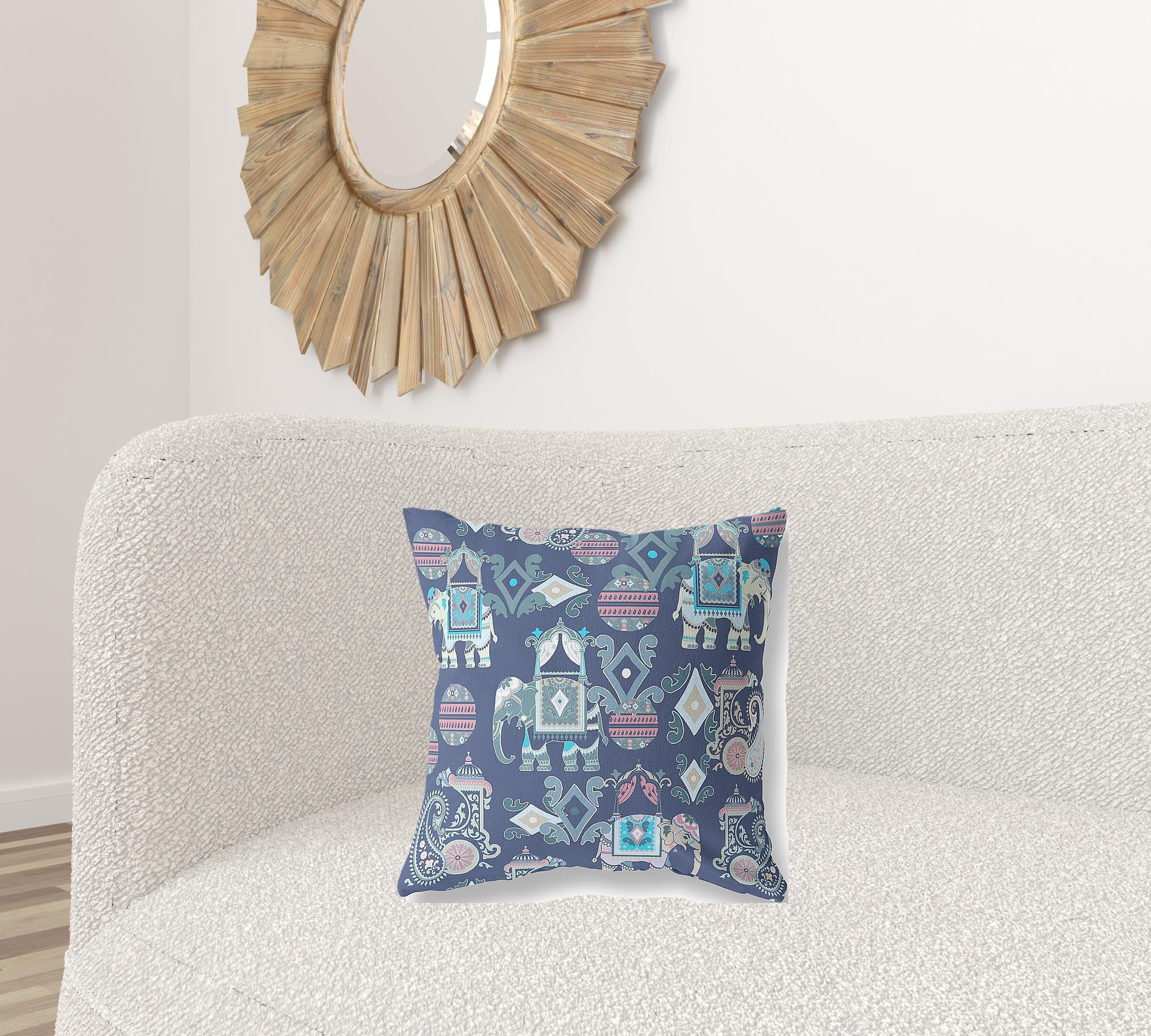 18" X 18" Blue And Gray Paisley Blown Seam Suede Throw Pillow
