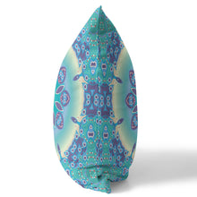 Cojín de gamuza con costura soplada geométrica azul y púrpura de 18 