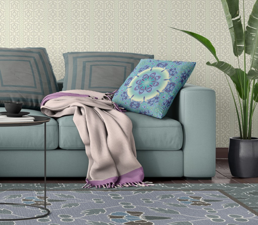 Cojín de gamuza con costura soplada geométrica azul y púrpura de 18 "X 18"