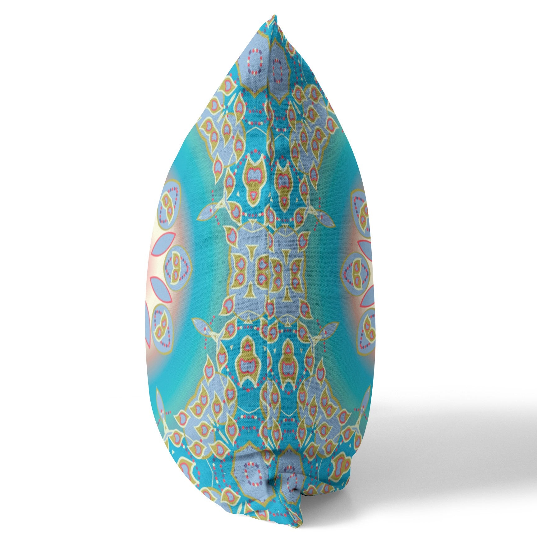 Cojín de gamuza con costura soplada geométrica azul y verde de 18 "X 18"