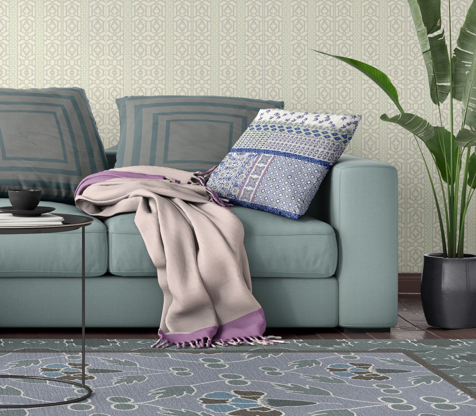 18 英寸藍色薰衣草色吹製閉合絨面革抱枕