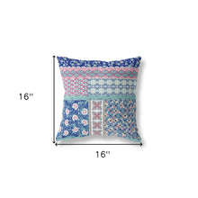 16” Blue Pink Patch Blown & Closed Suede Throw Pillow