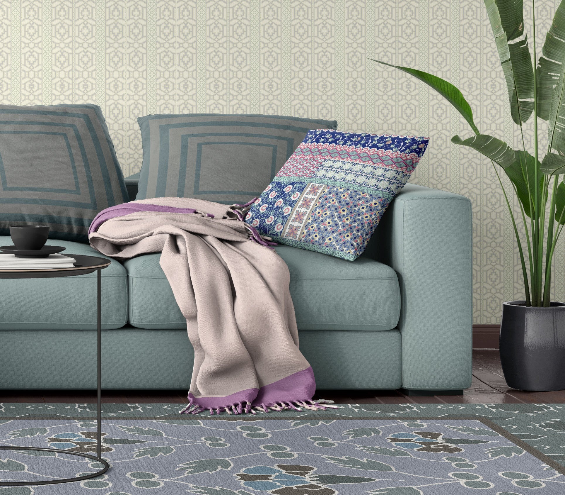 18 英寸藍色粉色貼片吹製封閉式絨面革抱枕