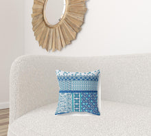 16” Blue White Patch Blown & Closed Suede Throw Pillow