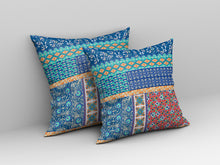 16” Blue Orange Patch Blown & Closed Suede Throw Pillow