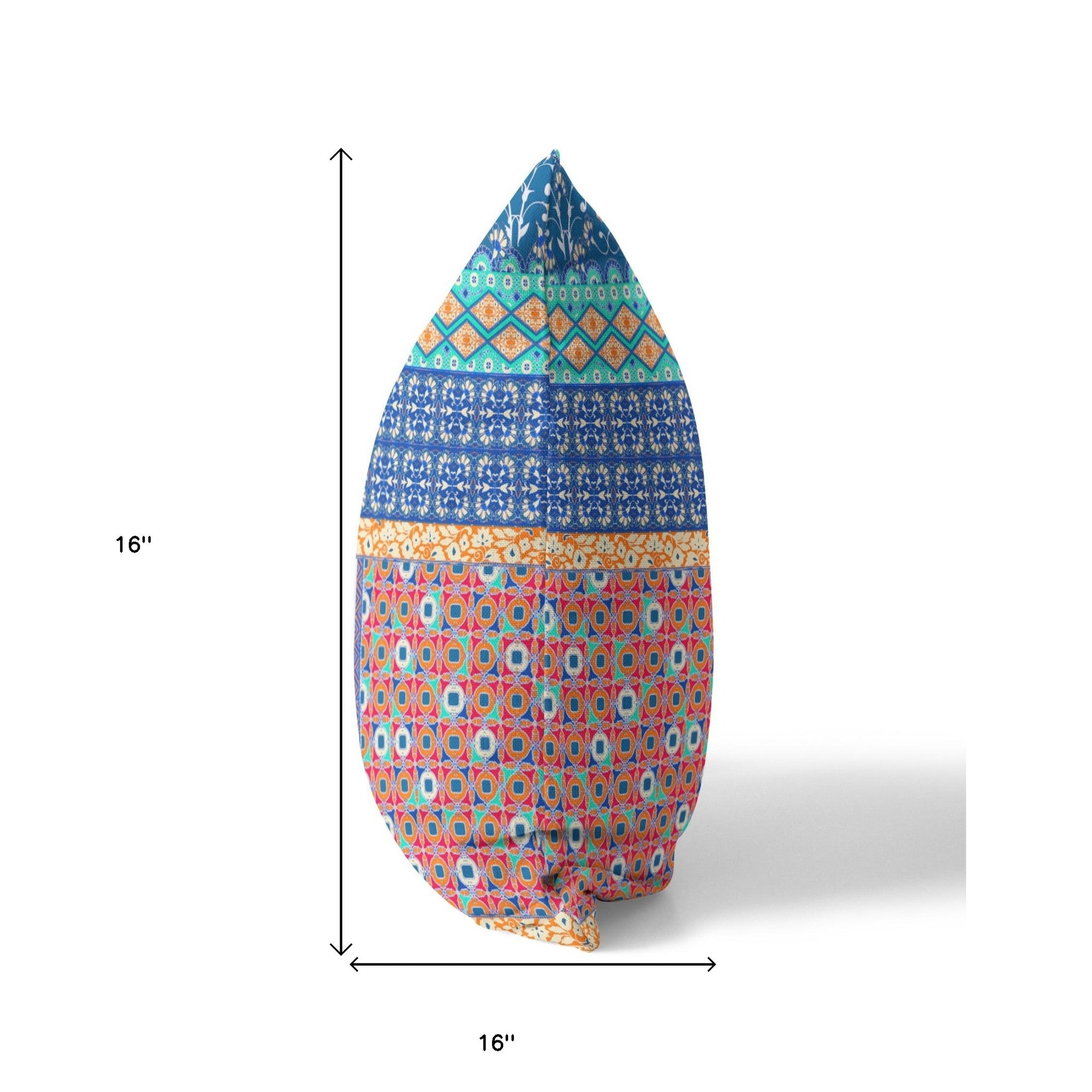 16” Blue Orange Patch Blown & Closed Suede Throw Pillow