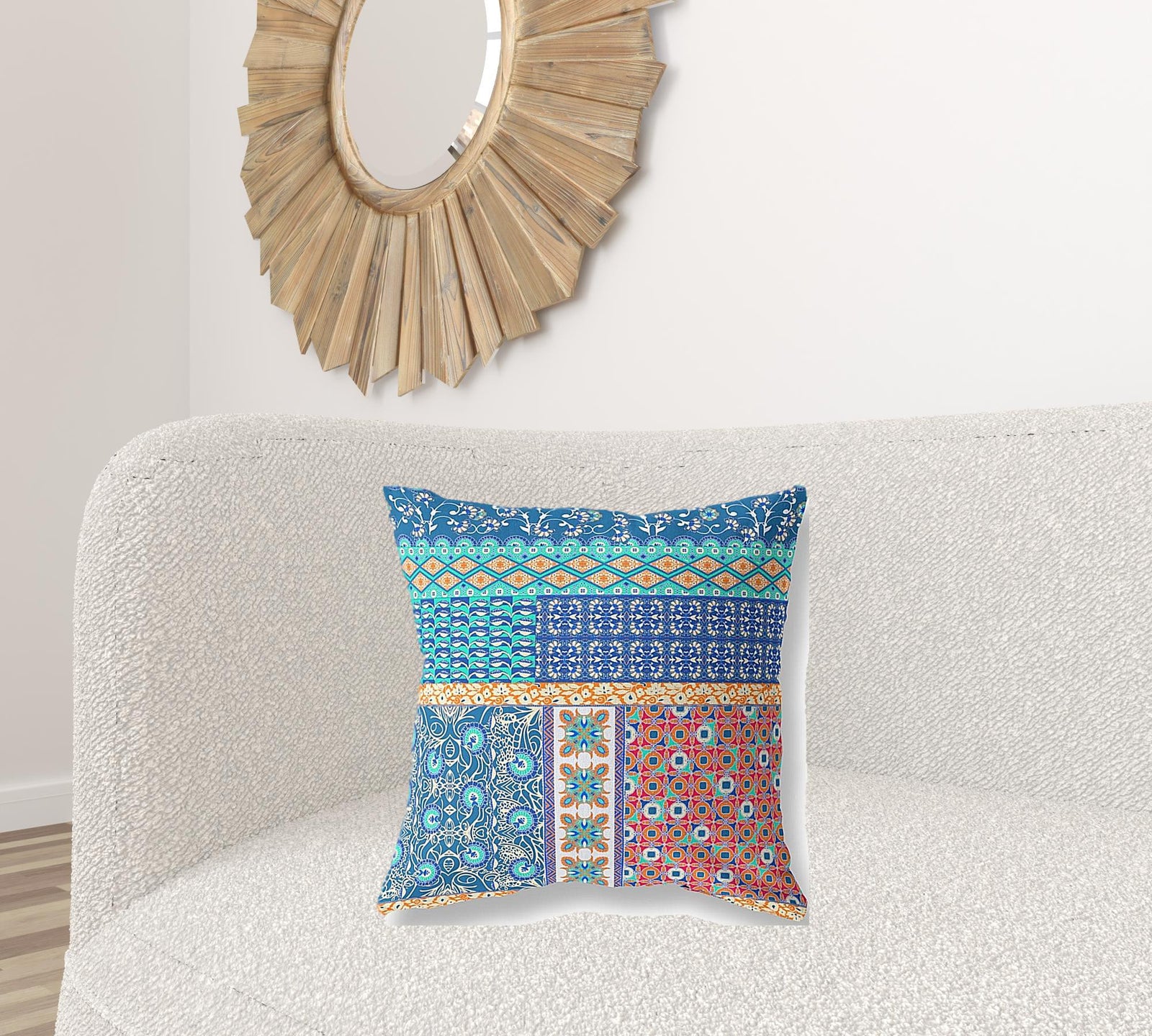 18” Blue Orange Patch Blown & Closed Suede Throw Pillow
