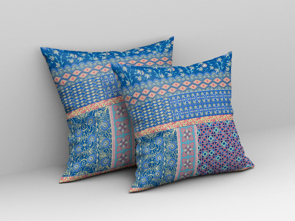 16” Blue Yellow Patch Blown & Closed Suede Throw Pillow