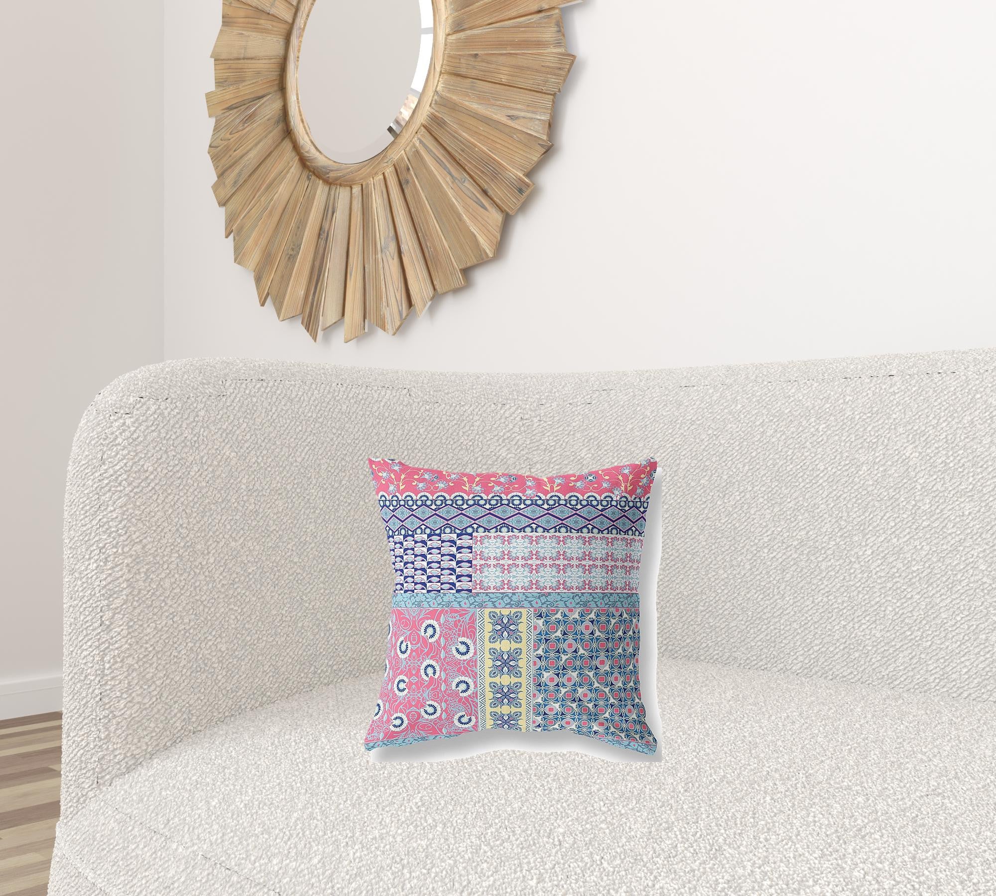 16” Pink Teal Patch Blown & Closed Suede Throw Pillow