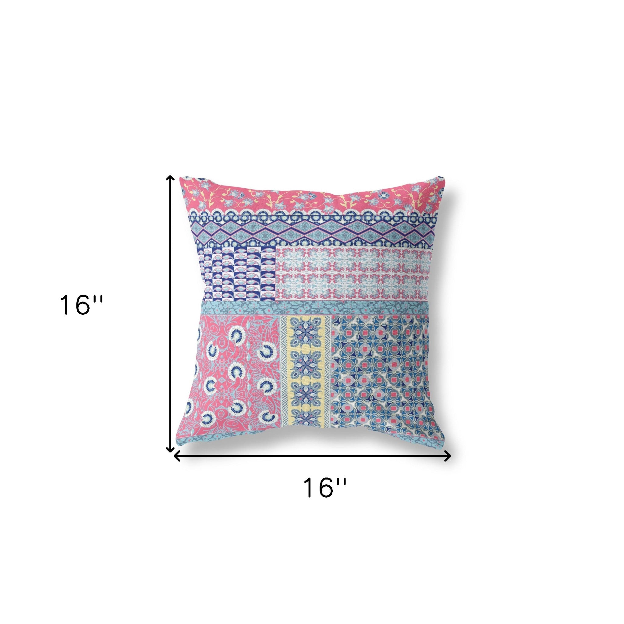 16” Pink Teal Patch Blown & Closed Suede Throw Pillow