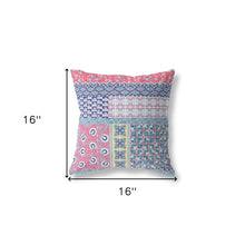 16” Pink Teal Patch Blown & Closed Suede Throw Pillow
