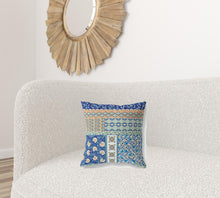 16” Navy Orange Patch Blown & Closed Suede Throw Pillow