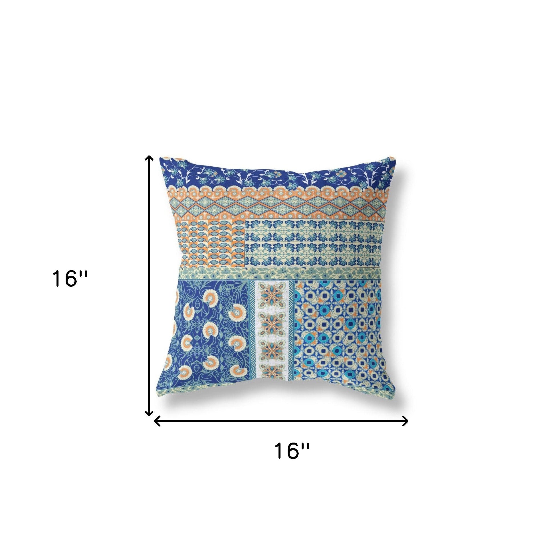 16” Navy Orange Patch Blown & Closed Suede Throw Pillow