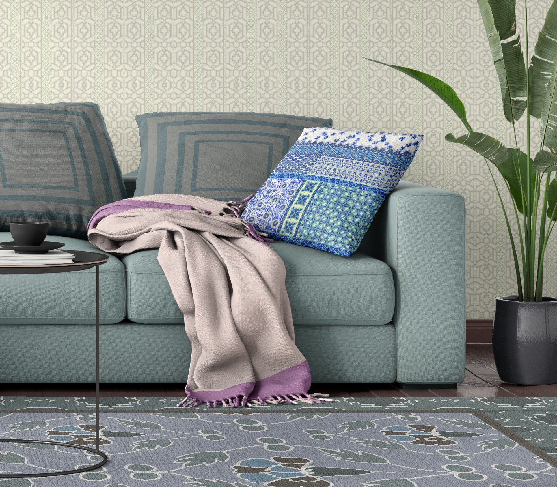 18 英寸綠松石藍色貼片吹製封閉式絨面革抱枕