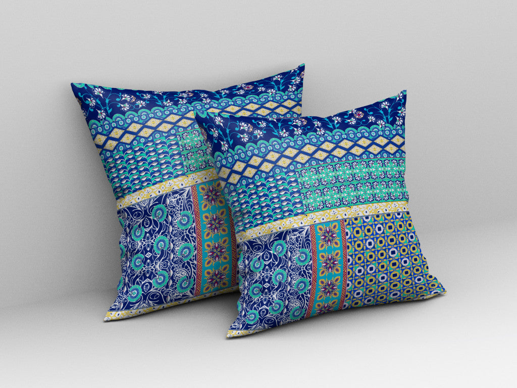 Cojín de gamuza soplado y cerrado con parche azul marino de 18 "