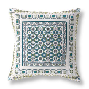 16" X 16" White And Green Floral Blown Seam Suede Throw Pillow