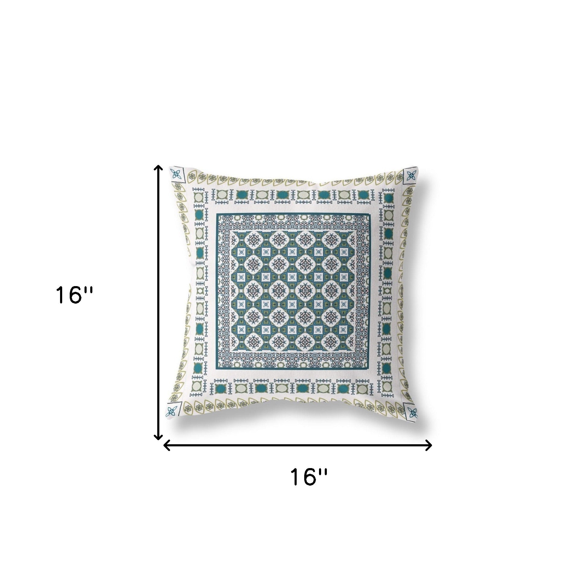 16" X 16" White And Green Floral Blown Seam Suede Throw Pillow