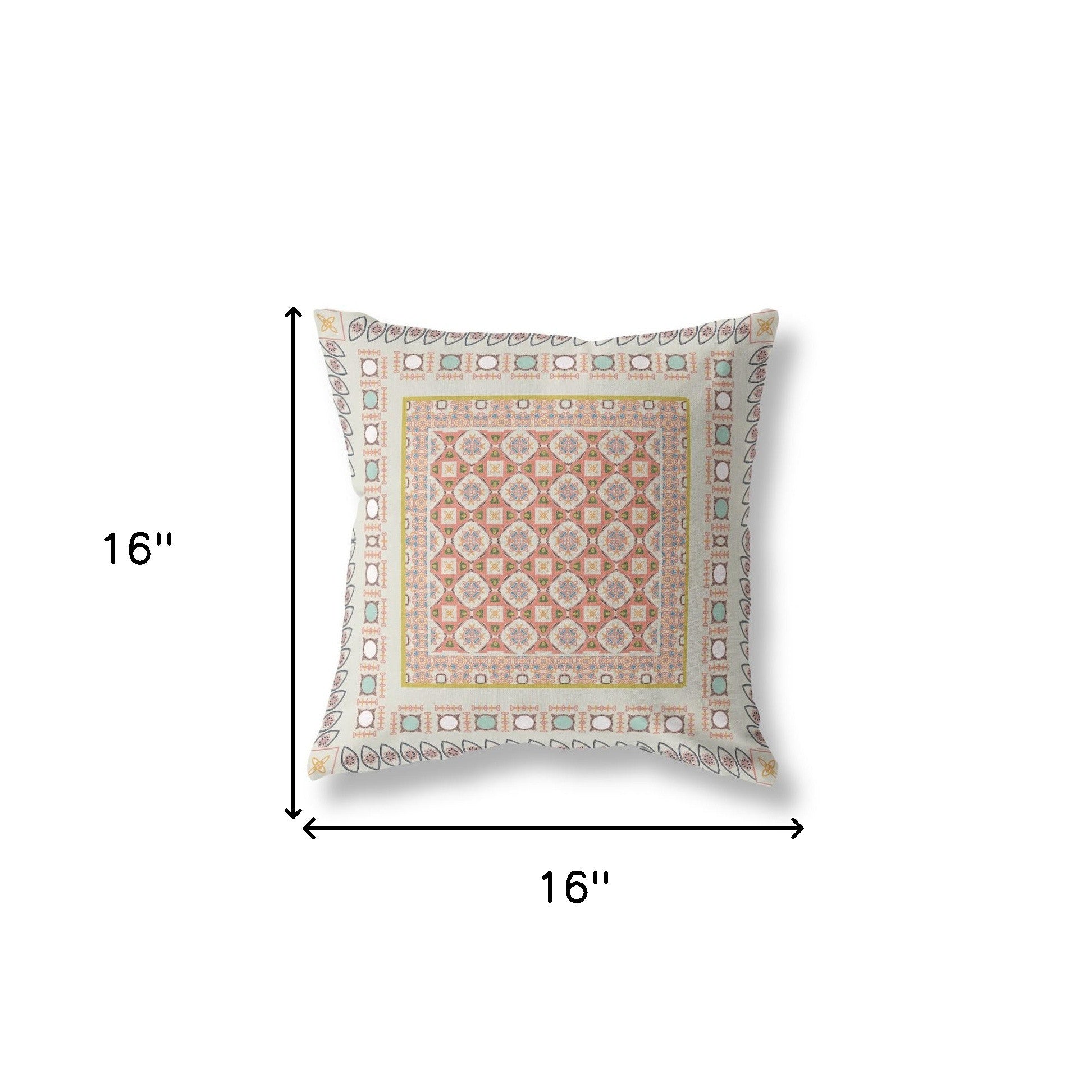 16" X 16" Off White And Orange Floral Blown Seam Suede Throw Pillow