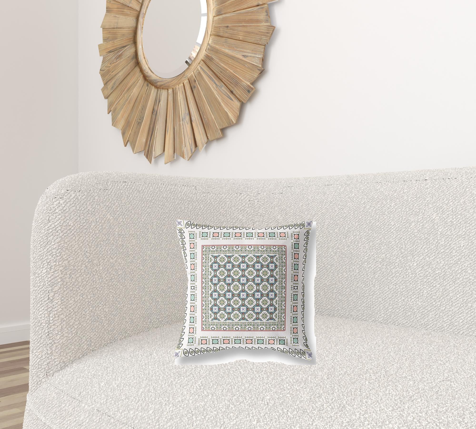 16" X 16" White And Blue Floral Blown Seam Suede Throw Pillow