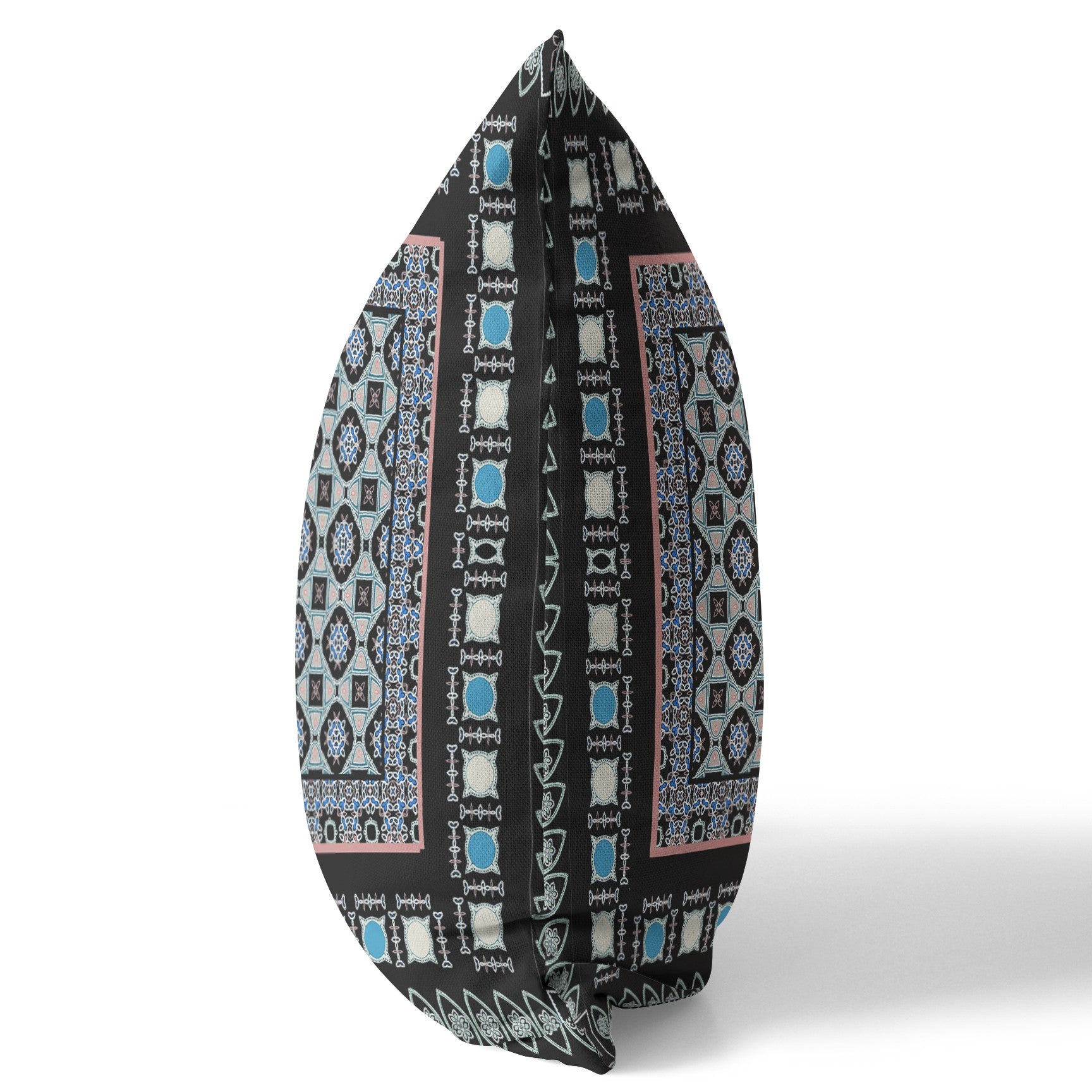 18 英寸 X 18 英寸黑色和藍色花朵吹縫絨面革抱枕