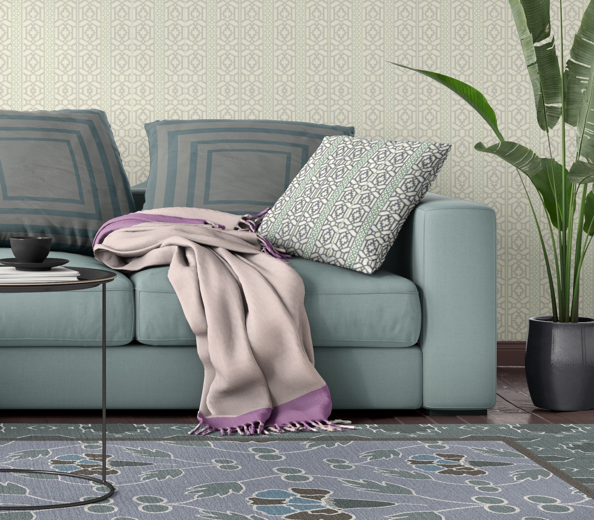 Cojín de gamuza con costura soplada geométrica blanca y gris de 18 "X 18"