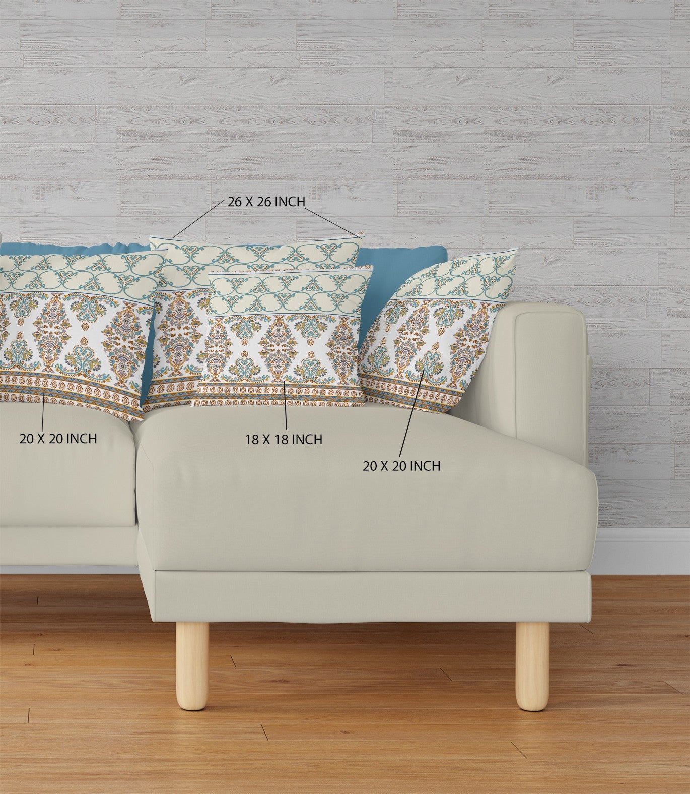 18 英寸 X 18 英寸白色和黃色抽象吹縫絨面革抱枕