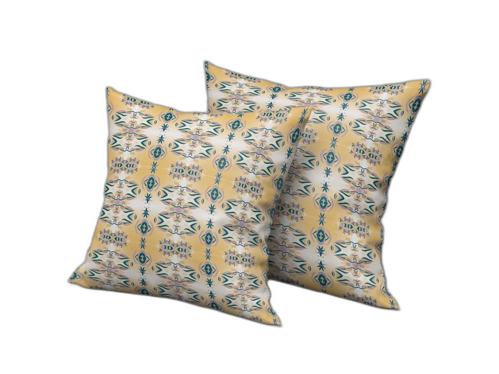 18 英寸 X 18 英寸白色和黃色抽象吹縫絨面革抱枕