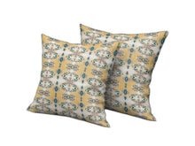 18 英寸 X 18 英寸白色和黃色抽象吹縫絨面革抱枕