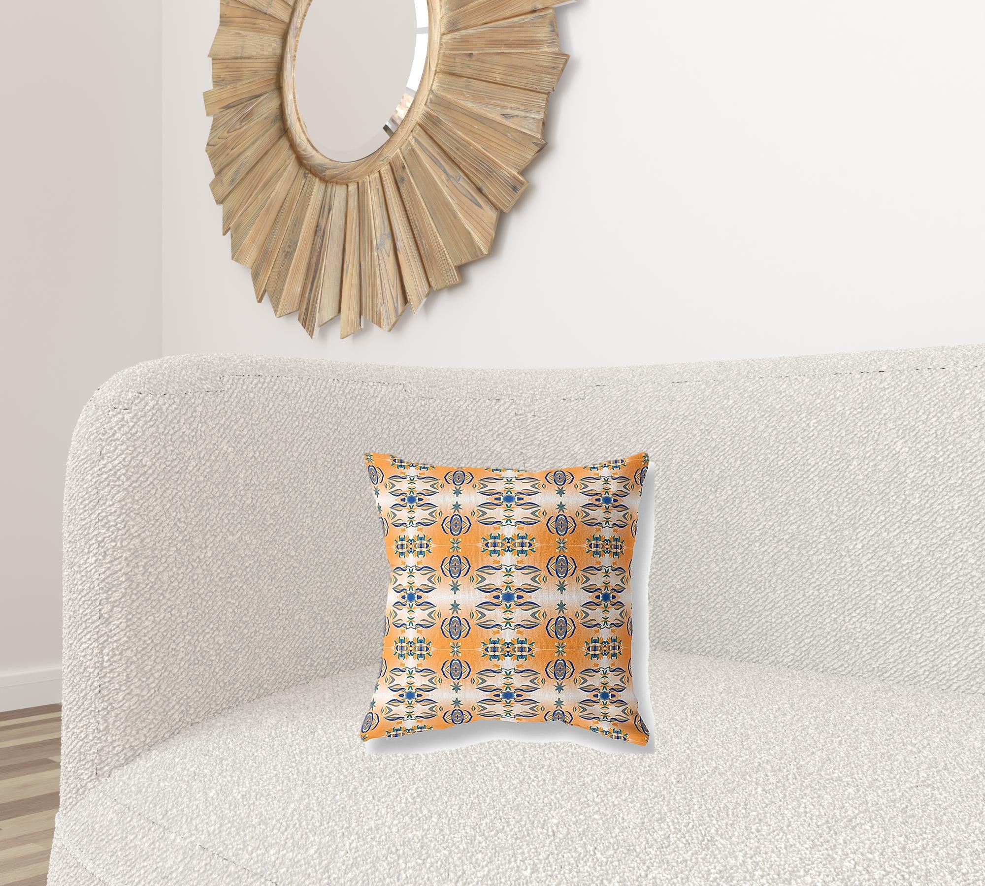 16" X 16" Orange And Gray Abstract Blown Seam Suede Throw Pillow