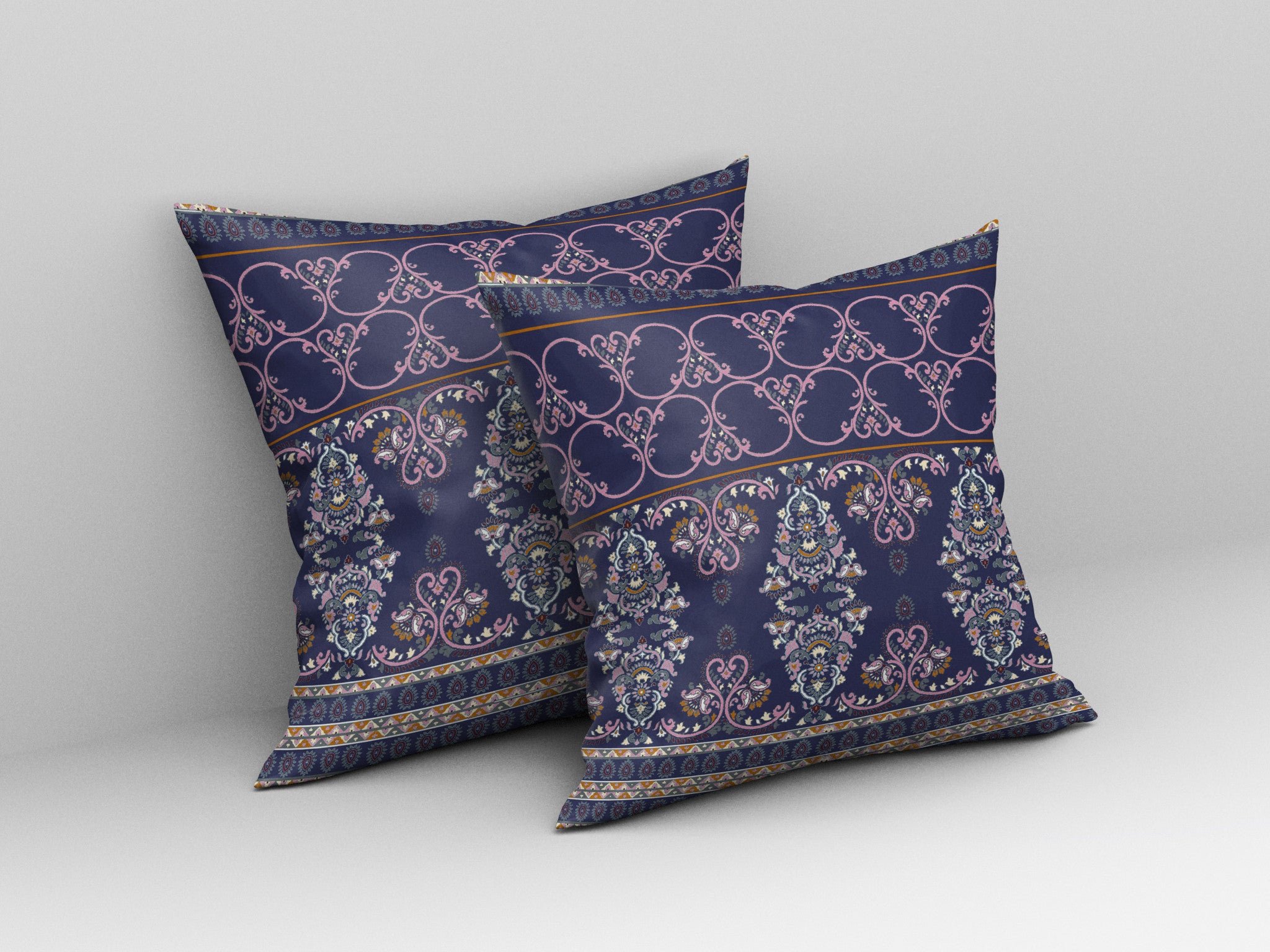 18 英寸 X 18 英寸藍色和粉色模板吹製縫絨面革抱枕