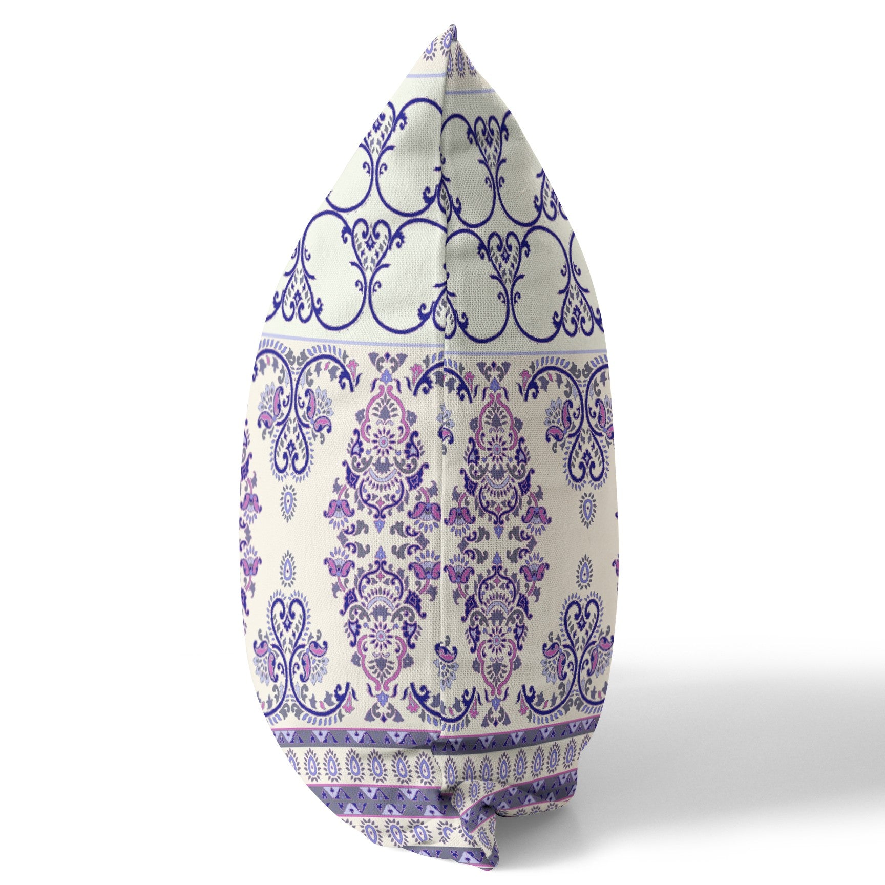 18" X 18" White And Purple Stencil Blown Seam Suede Throw Pillow