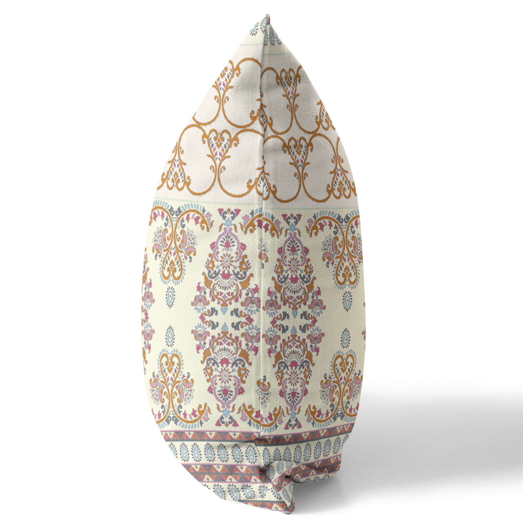 16" X 16" Off White And Orange Stencil Blown Seam Suede Throw Pillow