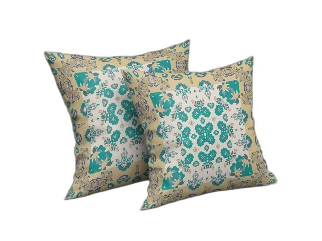 16" X 16" Yellow And White Floral Blown Seam Suede Throw Pillow