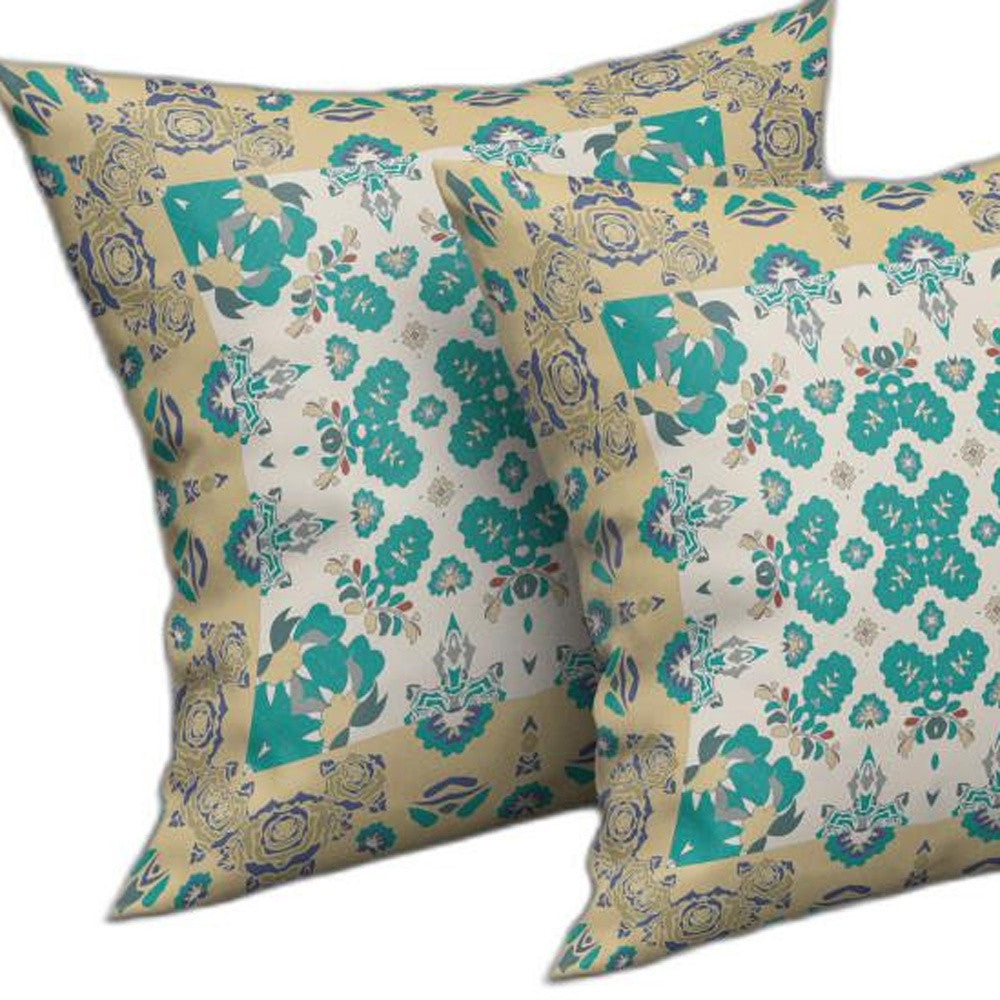 16" X 16" Yellow And White Floral Blown Seam Suede Throw Pillow