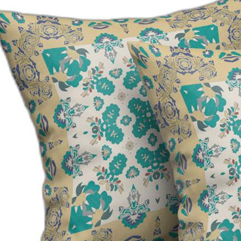 18" X 18" Yellow And White Floral Blown Seam Suede Throw Pillow